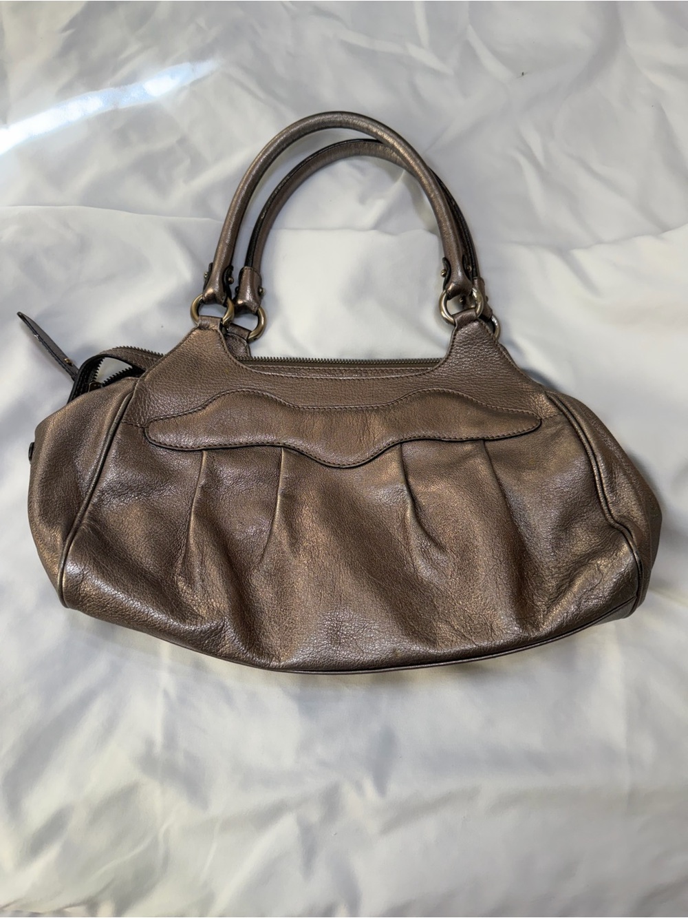 Salvatore Ferragamo Gancini Leather Bronze/gold Top-Handle Satchel - Picture 12 of 16